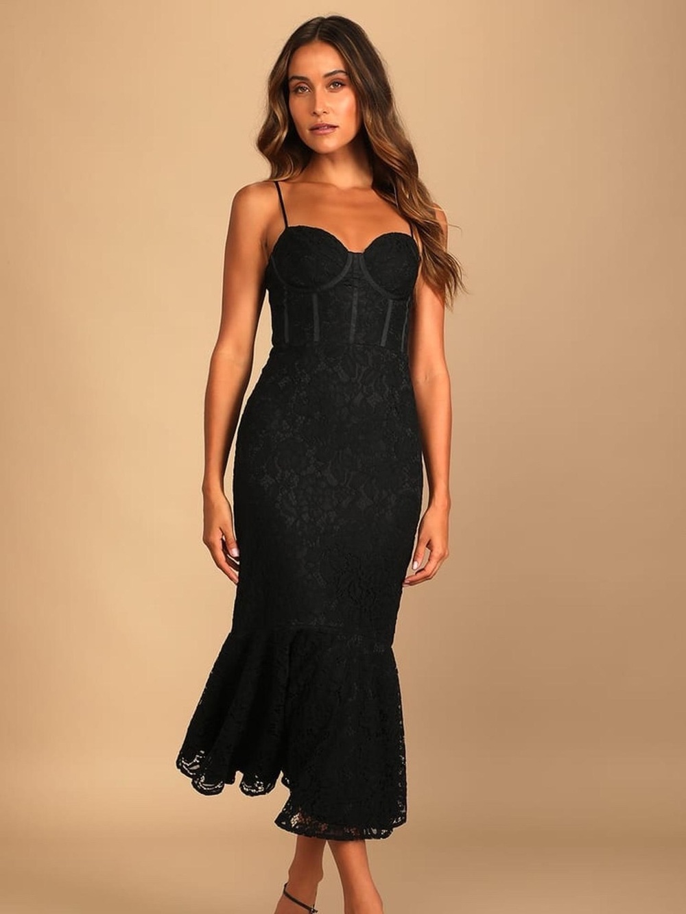NWT Lulus Sz XL Found Your Love Black Lace Trumpet Midi Dress Sweetheart Neck
